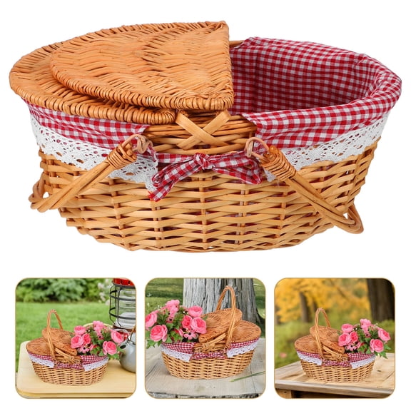NIAIZEK Rustic Willow Picnic Basket with Double Handle and Washable Removable Liner