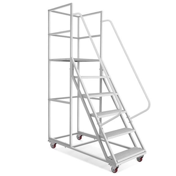 NIAIZEK Heavy Duty 6 Step Rolling Work Platform Ladder With Handrails 550KG Load Capacity 4.27FT Tall Wheeled Ladder For Home Shop Warehouse Indoor Use