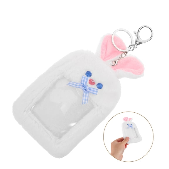 NIAIZEK Plush White Card Holder Sleeve Keychain Photo Card Organizer Soft Material