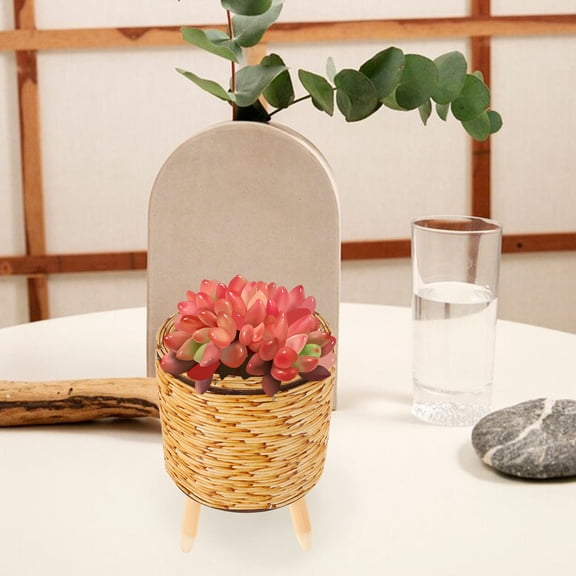 NIAIZEK Khaki Woven Plant Stand for Plants Indoor Triangle Stable Farmhouse Decorative Holder