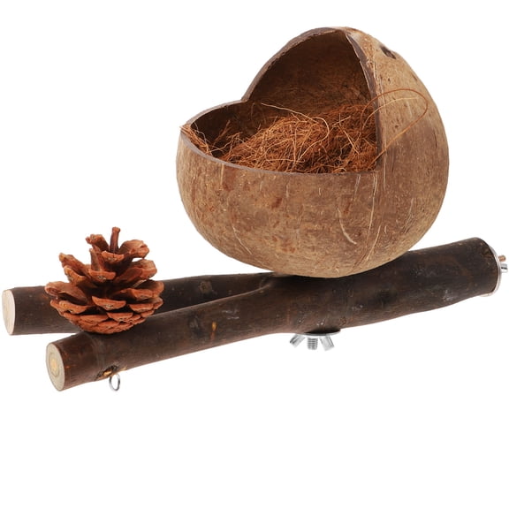 NIAIZEK Wooden Parrot Perch Stand Light Brown Coconut Shell for Pet Birds Easy Installation