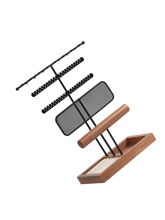 Light Brown Wooden Jewelry Organizer Stand Home Decor