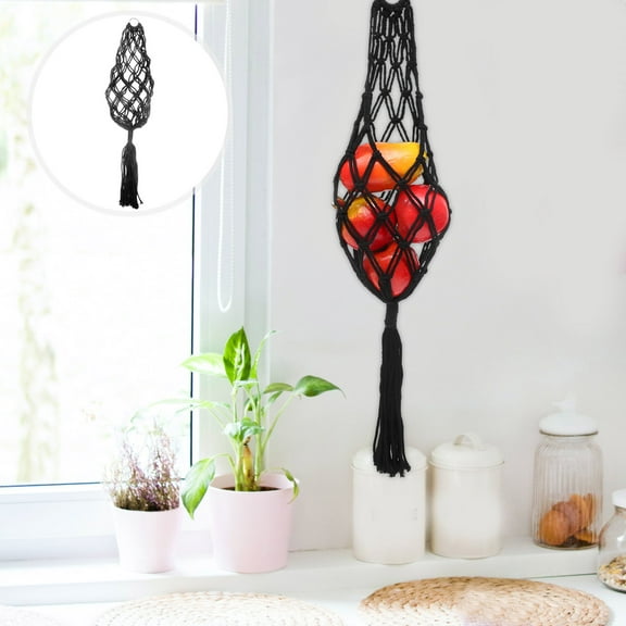 NIAIZEK Black Macrame Hanging Fruit Basket Large Capacity Wall Mounted Fruit Holder