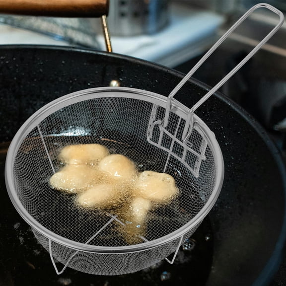 NIAIZEK Stainless Steel Deep Fryer Basket with Folding Handle for Kitchen Cooking and Frying