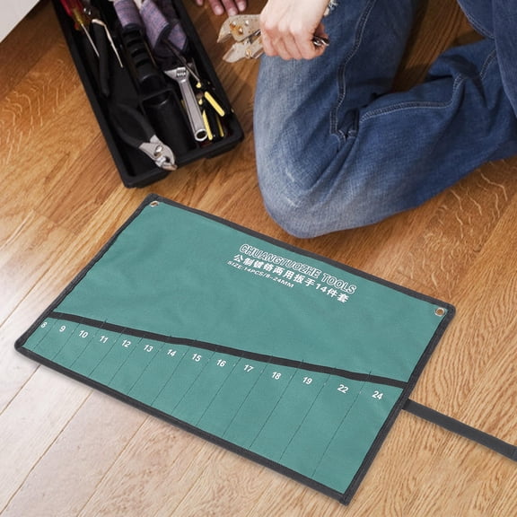 NIAIZEK Oxford Cloth Tool Roll Up Bag with Strap Light Green Wrench Organizer Pouch