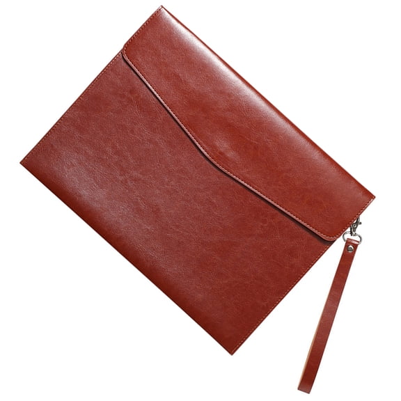 NIAIZEK Portable Brown PU File Bag with Buckle, A4 Document Storage Pouch, Office Organizer, Travel Folder