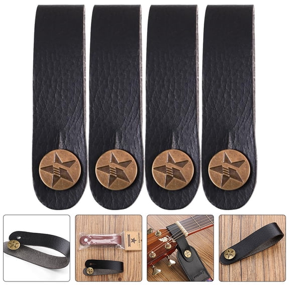 NIAIZEK 4-Pack Black PU Guitar Neck Straps Adjustable Accessories for Guitarists and Instrument Players