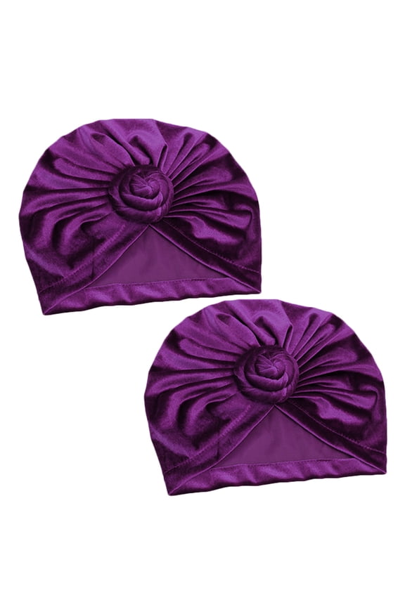 Purple Turban Hats for Women Featuring Bohemian Style and Ethnic Design Made of Polyurethane Polyester 2 Pieces