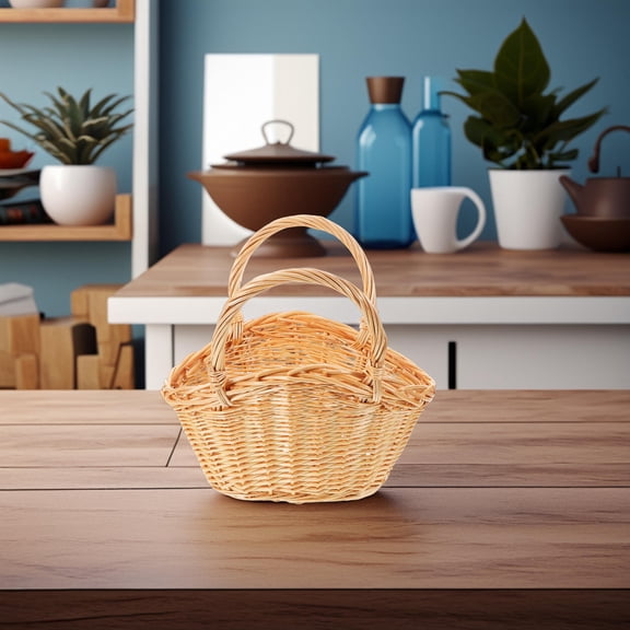 NIAIZEK Beige Rattan Vegetable Basket with Handle for Kitchen Storage and Garden Harvest