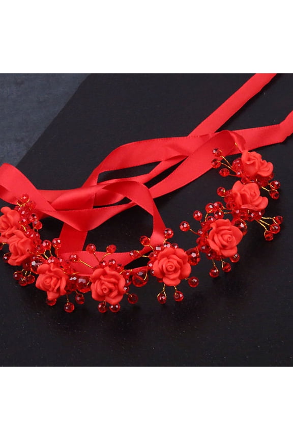 Red Party Hair Band with Crystal and Flower Decor Comfortable Lightweight Headband