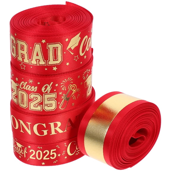 NIAIZEK Red Polyester Graduation Ribbon for Party Decorations and Crafting with Stylish Foil Printing for Presents