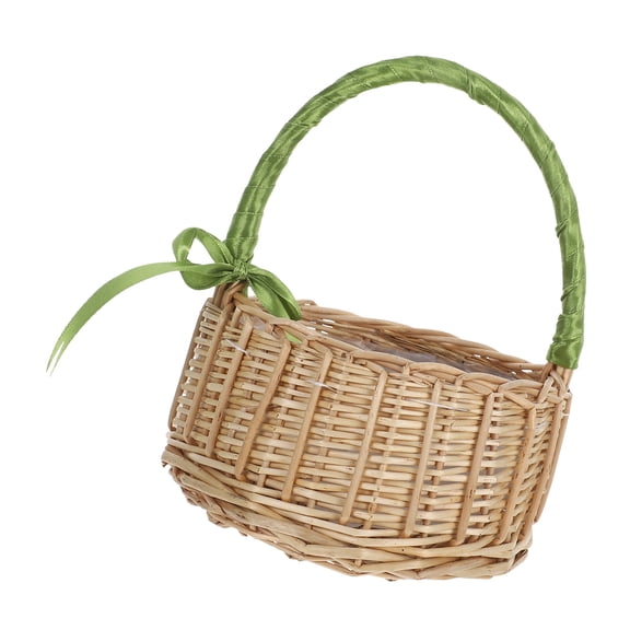 NIAIZEK Elegant Willow Wedding Basket with Ribbon Handle for Special Events, Party, Flower Girl, and Home Decor