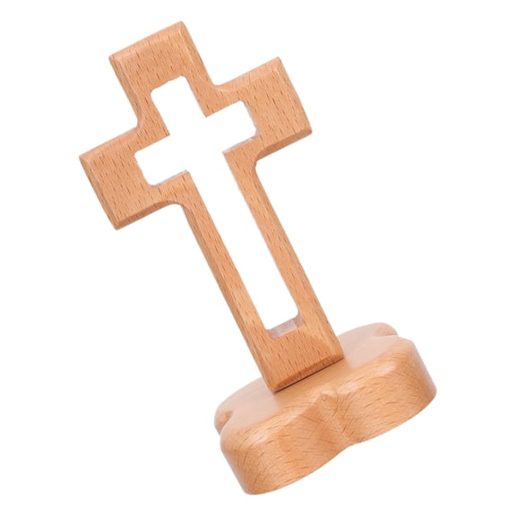 NIAIZEK Wooden Cross Table Decor Handcrafted Ornament for Christian Use in Beige