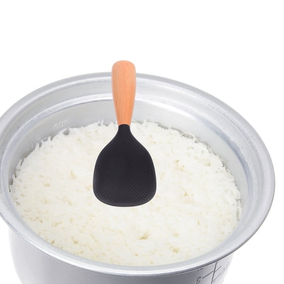 NIAIZEK Nonstick Silicone Rice Serving Spoon with Wooden Handle and Self Standing Base