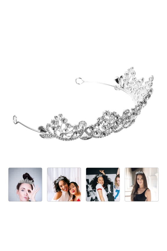 Plated Silver Rhinestone Wedding Headpiece Bridal Crown Lightweight Design