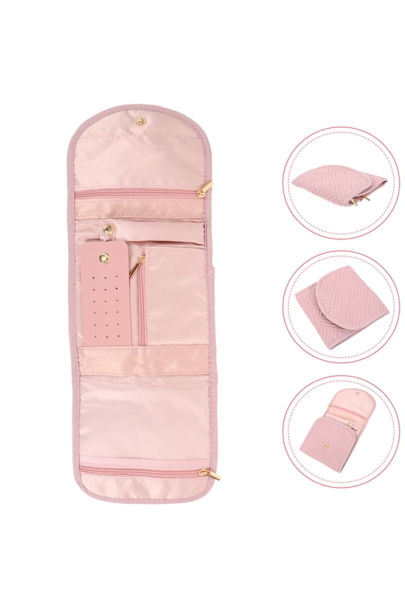 Pink Canvas Jewelry Pouch Snap Button Closure Storage Protection