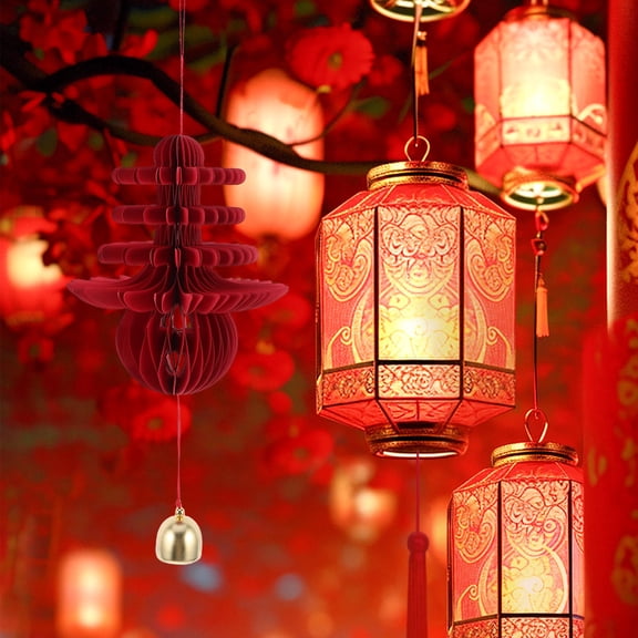 NIAIZEK Red Paper Hanging Ornament Spring Decor for Home, Tabletop, Party, and Seasonal Decoration
