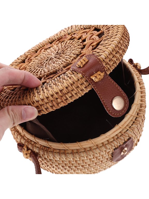 Stylish Rattan Knitted Bag, Light Brown, Durable and Reusable, Perfect for Daily Use