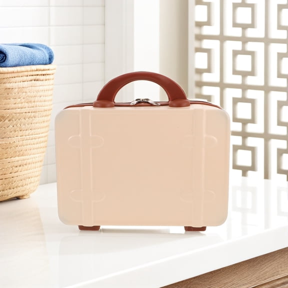 NIAIZEK Compact Beige Makeup Case ABS Material Stylish Cosmetic Organizer for Home and Travel