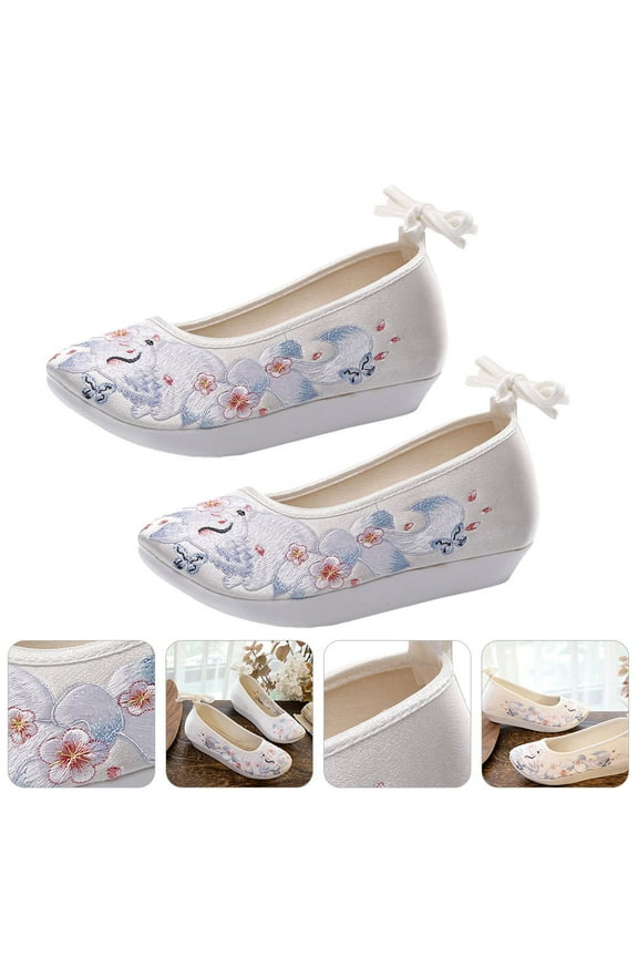White Ethnic Shoes for Girls with Comfortable Rubber and Fabric Design Easy to Wear and Match Any Clothes