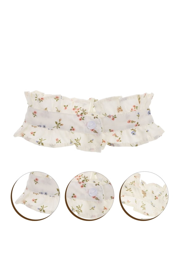 Detachable Pleated Stand Collar False Collar with Floral Pattern and Ruffled Edge