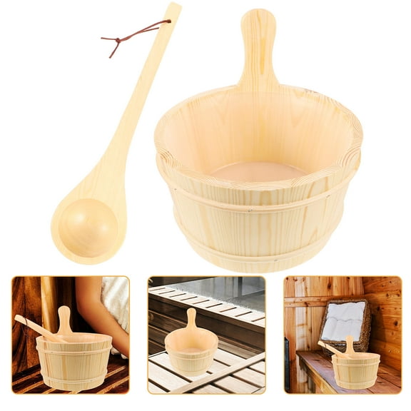 NIAIZEK Wooden Sauna Bucket with Handle, Beige Bath for Home Spa, Sauna Accessories, 1 Set