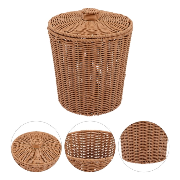 NIAIZEK Home Decor Woven Trash Bin Container with Lid Brown 1Pack