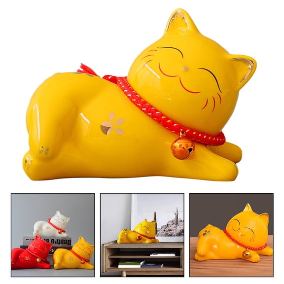 NIAIZEK Yellow Ceramic Cat Decor Decorative Cat Ornament for Home Festival Party Decoration