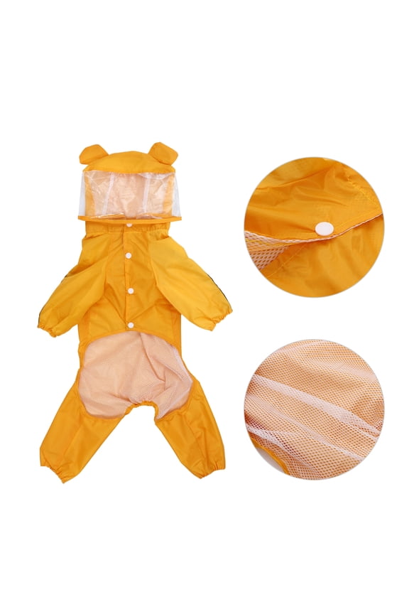 Yellow Hooded Dog Raincoat Waterproof Lightweight Rain Jacket with Adjustable Straps and Packable Design