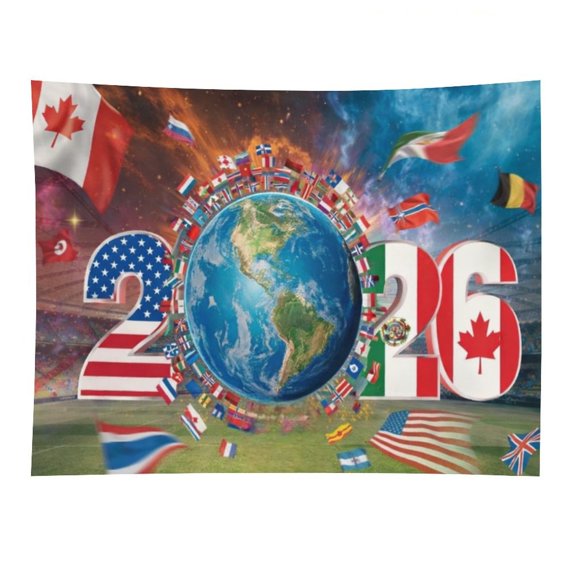 NIANHE 2026 Global Green Pitch Gala ,Football Enthusiast Tapestry, Polyester Print Wall Hanging Tapesties for Bedroom Dorm Living Room, Aesthetic Home Decor for Adults And Family