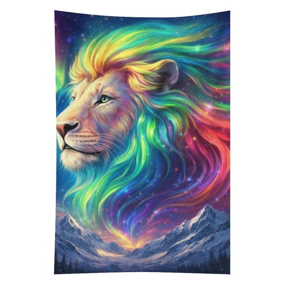 NIANHE Aurora Lion with Rainbow Mane  Tapestry in Green Fields, Polyester Printed Wall Hanging, Suitable for Bedroom,Dormitory, and Living Room, Aesthetic Home Decoration for Adults and Families