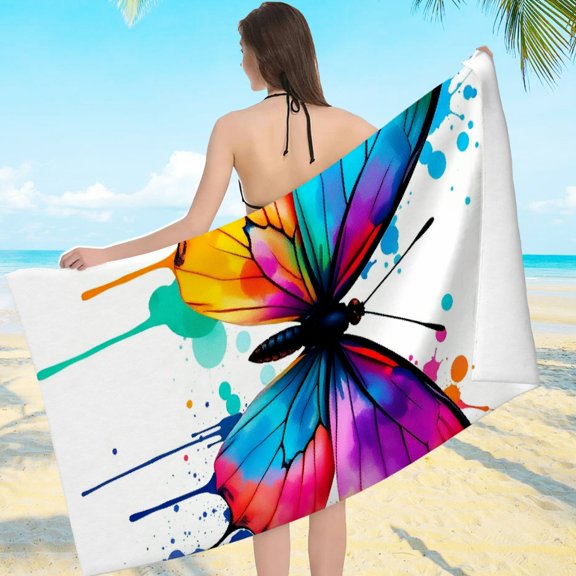 NIANHE Beach Towel - Splatter Paint Butterfly Dance Print, Machine Washable Beach Pool Great Gift