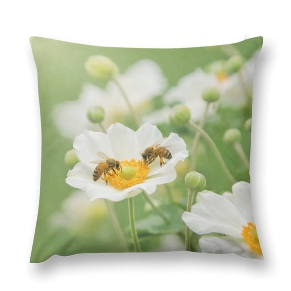 NIANHE Bees Collecting Nectar on Flowers Decorative Pillowcase, Sofa, Bedroom, and Living Room Holiday Season Home Decor Cushion Cover
