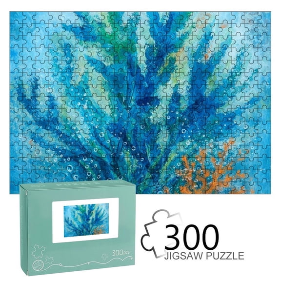 NIANHE Blue Sea Coral with Bubbles Wooden Jigsaw Puzzle, HD Printed Art Puzzle, Interactive Family Game, Wall Decor for Bedroom Living Room, Educational, Fun Gift for Adults and Family