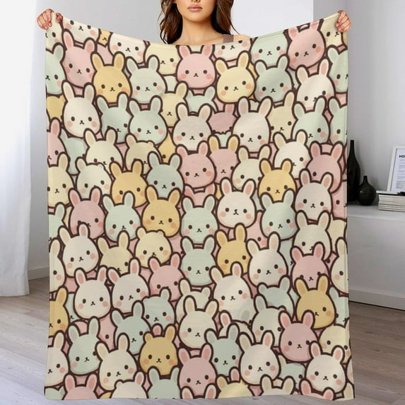 NIANHE Bunny rabbits color ears blanket, comfortable and soft, warm casual blanket, printed design, winter sofa dormitory home decoration, must-have travel product. Size is 30x40 inches.