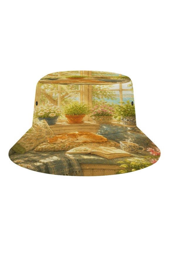 Cat Nook Window Seat Bucket Hat, Soft, Printed, Packable Fisherman Sun Hat for Beach Travel Hiking Vacation, Sun Hat for Women Men,