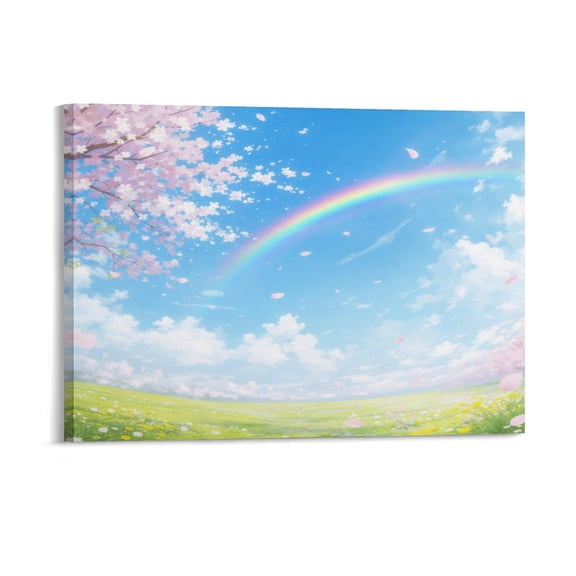NIANHE Cherry Blossoms And Rainbow Wall Art, High-definition Printed Frameless Canvas Wall Art, Suitable for Hanging in Bedrooms, Dormitories, and Living Rooms, for Adult and Home Decoration