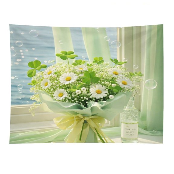 NIANHE Clover And Daisies by The Window Tapestry, Polyester Print Wall Hanging Tapesties for Bedroom Dorm Living Room, Aesthetic Home Decor for Adults And Family