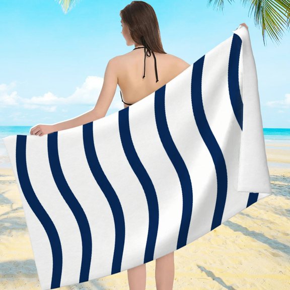 NIANHE Compact Lightweight - Navy Horizontal Wave Pattern Print, Machine Washable Beach Pool Great Gift
