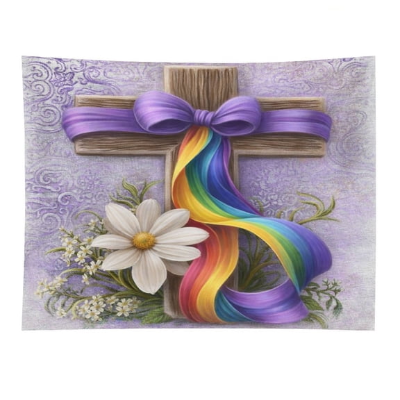 NIANHE Daisies And Cross Tapestry, Polyester Print Wall Hanging Tapesties for Bedroom Dorm Living Room, Aesthetic Home Decor for Adults And Family