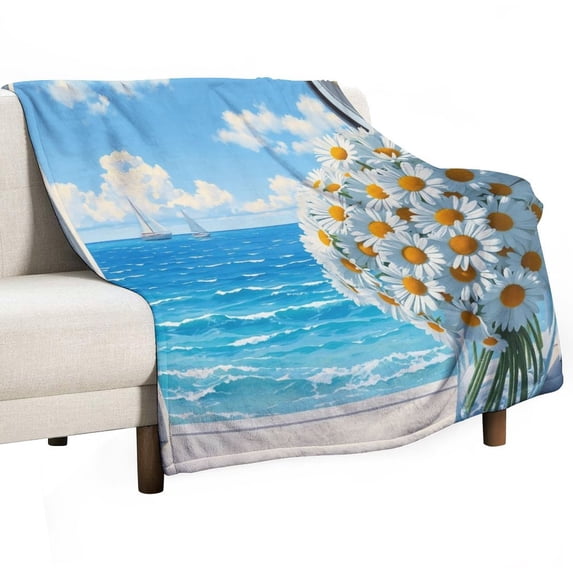 NIANHE Daisies, Ocean view blanket, comfortable and soft, warm casual blanket, printed design, winter sofa dormitory home decoration, must-have travel product. Size is 60x80 inches.