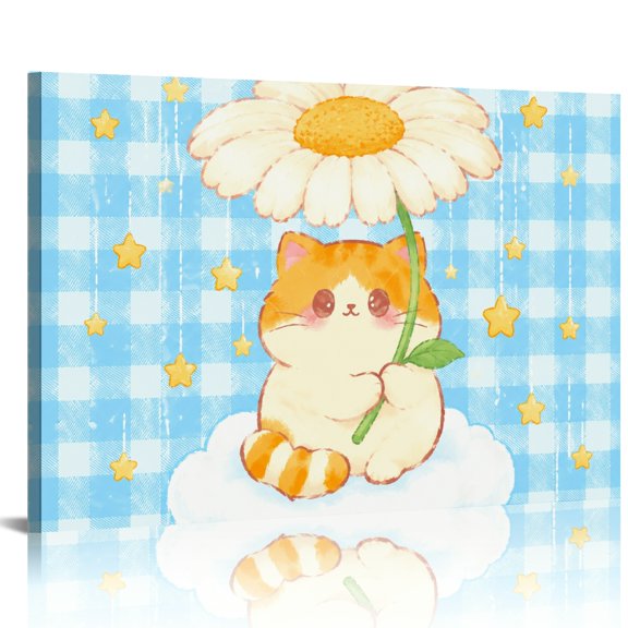 NIANHE Daisy Cat On Cloud Wall Art, HD Print Framed Canvas Wall Art, Ready An Excellent Gift Choice Suitable For Living Room Bedroom Kitchen Classroom Studio Family