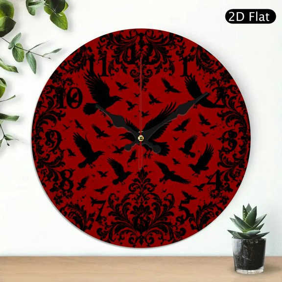 NIANHE  Decor Gift, Red Damask Flying Crow Repeat Print Print, Battery Operated (AA Not Included), Lobby Corridor Dining Room Bedroom Office Classroom
