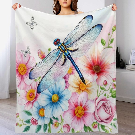 NIANHE Dragonfly, flowers blanket, printed design, winter sofa dormitory home decoration, must-have travel product. Size is 30x40 inches.