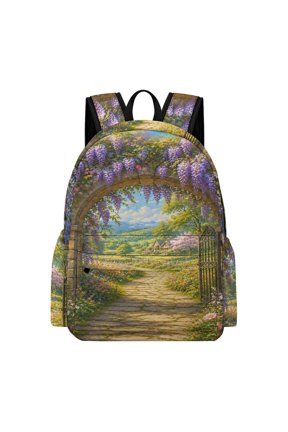 Floral Arch Garden Path Printed Oxford Backpack, Large Capacity Laptop Backpack, Water Resistant, Travel Daypack for College Work Commuting Adults,