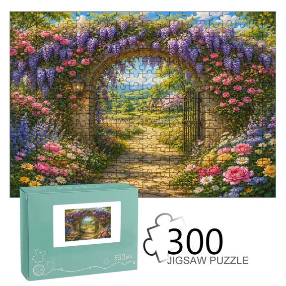 NIANHE Floral Arch Garden Path Wooden Jigsaw Puzzle, HD Printed Art Puzzle, Interactive Family Game, Wall Decor for Bedroom Living Room, Educational, Fun Gift for Adults and Family,
