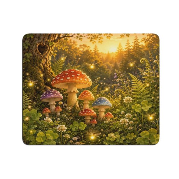 NIANHE Forest Mushrooms And Fireflies Mouse Pad, Square Smooth Surface Desk Mat, Stitched Edge for Office, Laptop, Computer, Home,