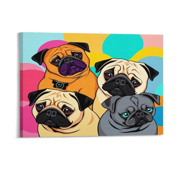 NIANHE Four Pugs Treasure Wall Art, Vertical HD Print Framed Canvas Wall Art, Ready to Hang for Bedroom Dorm Living Room, Decor for Adults And Family