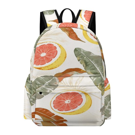 NIANHE Grapefruit Tropical Leaf Pattern Printed Oxford Backpack, Large Capacity Laptop Backpack, Water Resistant, Travel Daypack for College Work Commuting Adults,