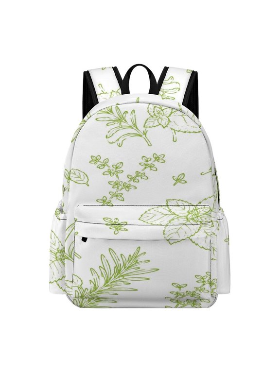 Herb Line Art Sketch Pattern Printed Oxford Backpack, Large Capacity Laptop Backpack, Water Resistant, Travel Daypack for College Work Commuting Adults,